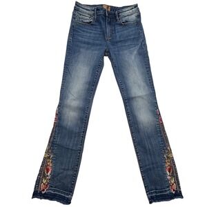 Driftwood Jeans Kelly Embroidered Bootcut Floral Women's Size 27 Boho Raw Hem